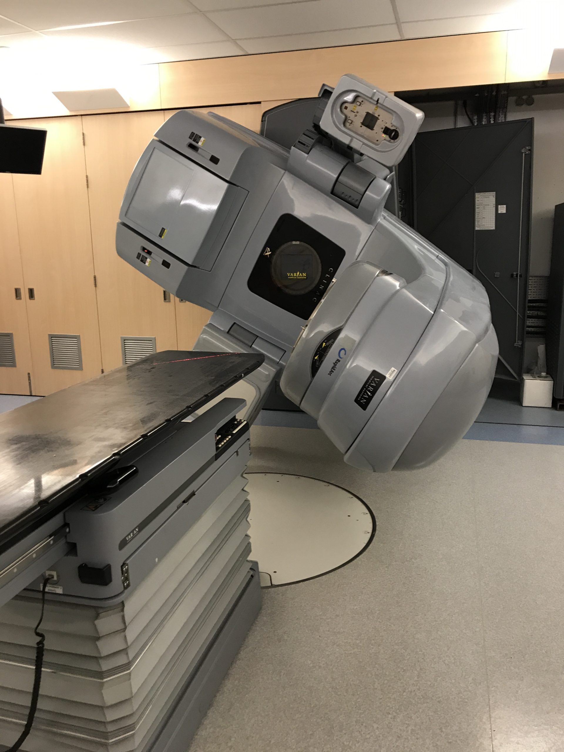 A medical linear accelerator in a radiotherapy treatment room